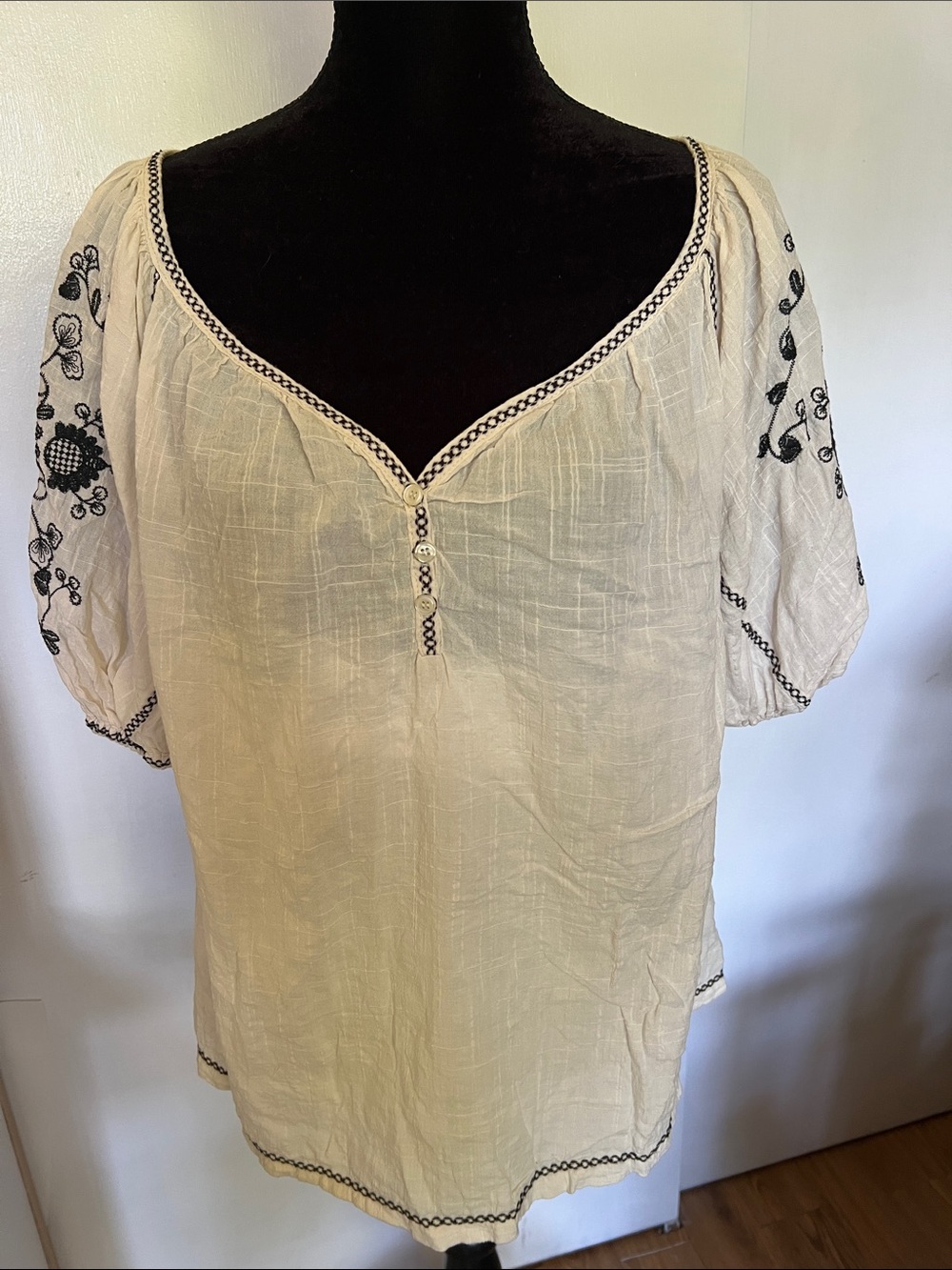 Max Studio Boho Top w/ Floral Embroidery